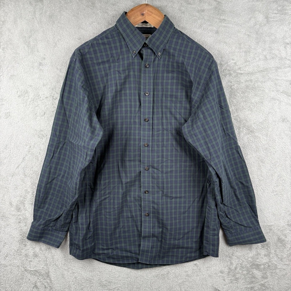 L.L. Bean Wrinkle-Free Kennebunk Sport Shirt Mens L Tall LT Navy Green Modern
